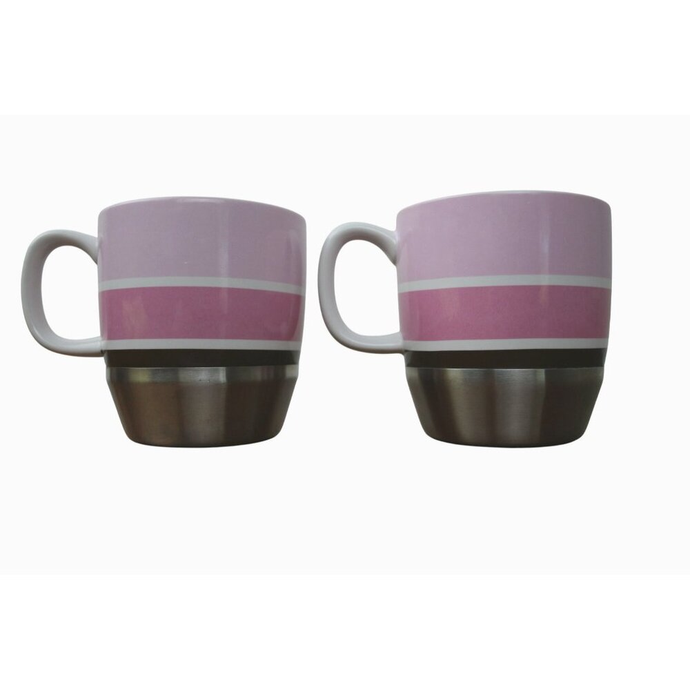 Starbucks Coffee Pink & Stainless Steel Ceramic Mugs 10oz Set Of 2 Durable & Sty - Picture 3 of 7